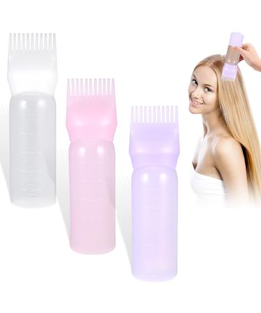 3Pcs Hair Dying Brush Bottle Lightweight Root Comb Hair Tools Applicator Bottles Hair Color Brush with Graduated Scale for Salon Hair Coloring Dying Oil Medicine 120ML (White Pink Purple)
