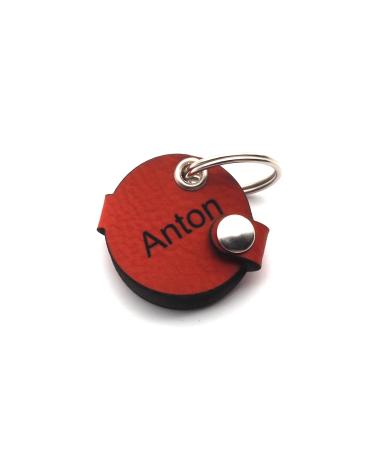 Copter farm dog brand bag for dogs on the collar |With engraving push button |Art leather real leather |Dog brand |Individually engraved on both sides (red round) red round