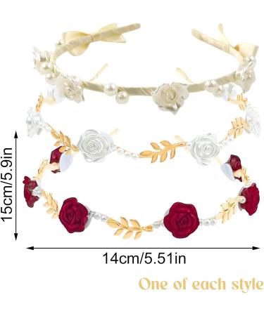 Rose Pearl Headband 3 Women's Headband with Rose Beads Red White Dirndl Hair Accessories Metal Rose Hair Accessories Rose Hair Band Oktoberfest Wedding Hair Accessories for Parties Festivals - Buy Online on SooperMarket.com