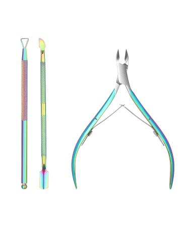 WLLHYF Cuticle Trimmer with Cuticle Pusher 3 PCS Professional Pedicure Manicure Tools Stainless Steel Nail Cuticle Nipper Cutter Nipper Scissor Clipper for Fingernails Toenails