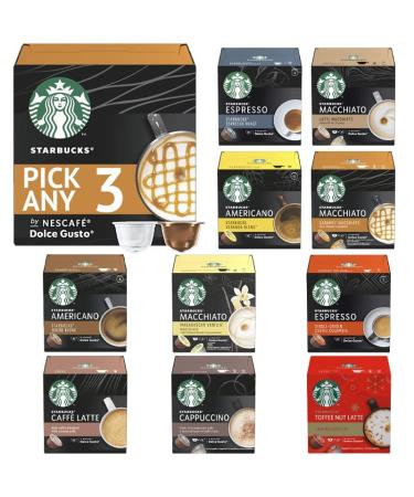 Starbucks Coffee Pods by Nescafe Dolce Gusto Pick Any 3 Packs from 7 Blends Including: Latte Cappuccino Espresso Caramel Grande and Many More