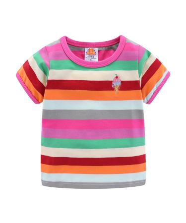 Mud Kingdom Little Boys T-Shirts Rainbow Stripe 12-18 Months Hot Pink Rainbow Short Sleeve