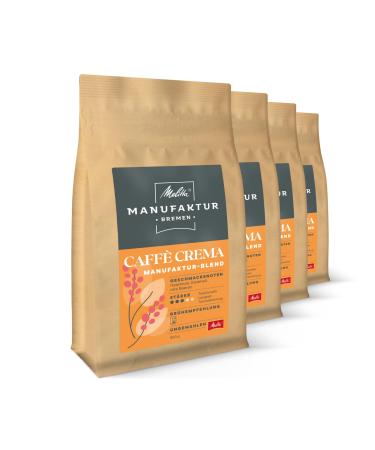 Melitta Manufaktur-Kaffee Caff Crema Speciality coffee 4 x 500g coffee beans uncomfortable regional coffee from Brazil Colombia and Ethiopia roasted in Germany strength 3 in the tray caff crema 500 g (4 Pack)