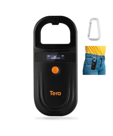 TERA PET Microchip Reader Scanner with D-Buckle RFID Portable Animal Chip ID Scanner With OLED DISCHAPE REFORTABLE PET Tag Scanner for Dog Cat Pig For ISO 11784/11785 FDX-B Emid Black