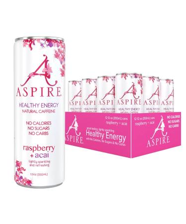 Aspire Healthy Energy Drink with Natural Caffeine - No Calories, Sugar and Carbs | Vitamins B, C, & Biotin | No Preservatives, Gluten Free | Suitable for Vegan, Kosher, Keto-Friendly |12 oz can, Raspberry Acai, 12 Fl Oz (Pack of 12) Raspberry Acai 12 Fl O