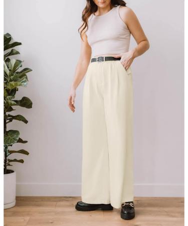 Vetinee Wide Leg High Waisted Dress Pants for Women XL - Vanilla Ice | Business Office Trousers with Pockets - Buy Online on SooperMarket.com