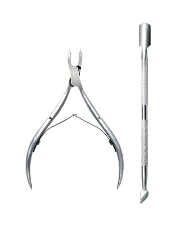 Mylee Professional Stainless Steel Double End Cuticle Pusher + Cuticle Nippers Duo Professional Manicure Pedicure Nail Cleaner Gel Polish Remover Prep Cutters Remove Dead Skin