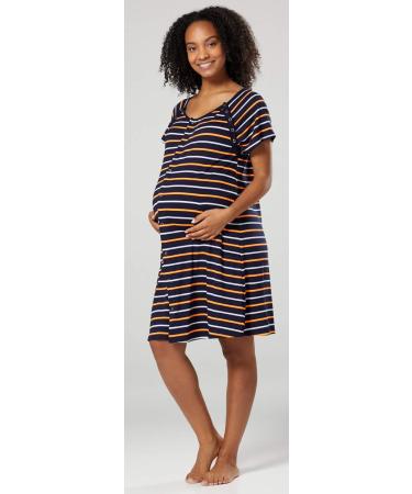 HAPPY MAMA Maternity Nursing Gown Nightshirt 1029 - Navy & Orange Stripes - Buy Online on SooperMarket.com