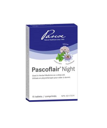Pascoflair Night Used in Herbal Medicine as a sleep aid Made with Passionflower Lemon balm & Valerian Non-hormone & Non-Habit-Forming Herbal Alternative to Sleep Pills & Supplements (15 Tablets) 15 count (Pack of 1)