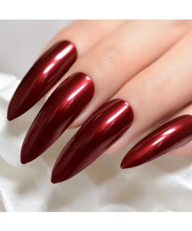 UrtjSDG Extra Long Sharp Stiletto Artificial Nails - Claret Red Lace Press-On Nail Tips for Salon Quality Art & Party Wear - Buy Online on SooperMarket.com