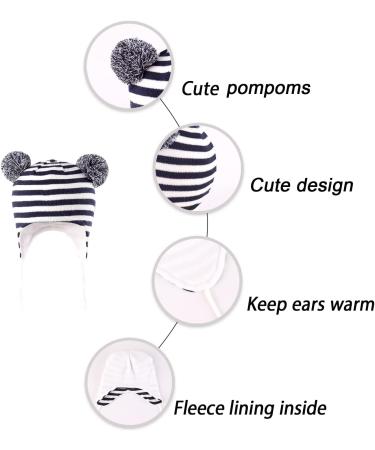 Toddler Winter Hat with Earflap, Knit Warm Cap for Baby Boys & Girls (6-12 Months) - Navy Stripe - Buy Online on SooperMarket.com