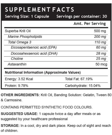 IN.LIFE Krill Oil (Superba Phospholipid Omega 3 with Astaxanthin 500 mg - 30 Capsules (Pack of 1) - Buy Online on SooperMarket.com