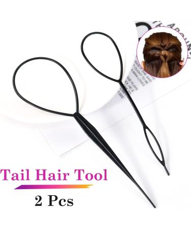 Sularpek Tail Hair Tool 2 pcs Durable Hair Looping Tool Tail French Braid Loop Tool Fashion Hair Braiding Tool for Making Women and Girls Hair Style (Black) - Buy Online on SooperMarket.com