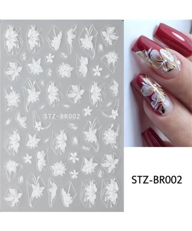 White Flowers Nail Art Stickers | 5D Self-Adhesive Floral & Butterfly Decals for DIY Manicure | 4 Sheets of Embossed Nail Design - Buy Online on SooperMarket.com