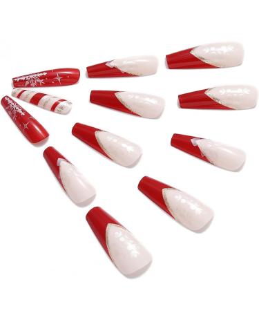 Vatocu Christmas Snowflakes Glitter False Nails - 24pcs Long Xmas Press on Nails for Women and Girls - Buy Online on SooperMarket.com