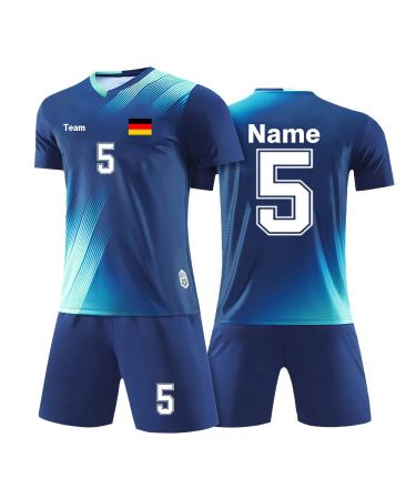 Laifu personalized football jersey children adult football shorts & jerseys with free name number team logo football jersey sapphire blue