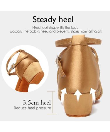 SWDZM Girls Latin Dance Shoes - Satin Suede Sole, Ballroom Salsa Tango Professional Dance Shoes - Beige-202, Size 13.5 Little Kid - Buy Online on SooperMarket.com