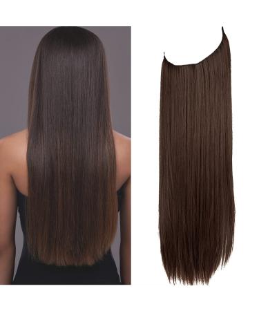 OMGREAT Halo Hair Extensions Invisible Secret Wire Medium Brown Extensions One Piece Straight Hair Extension Synthetic Hairpieces for Women 22 inch 4.4 Oz 22Inch&Straight Medium Brown #2