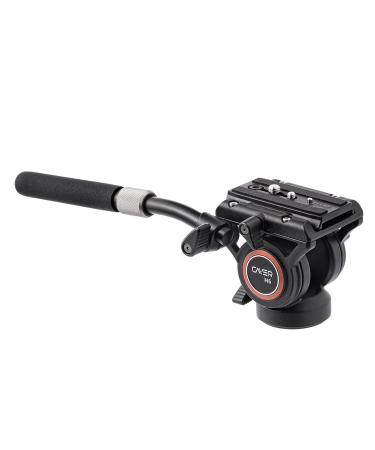 Cayer H6 Video Fluid Head, Camera Tripod Fluid Drag Pan Head with 60 mm Flate Base, 2-Section Pan Bar Handle, 1/4 and 3/8 Screws Sliding Plate for DSLR Cameras Video Camcorders, Max Loading 13.2LB