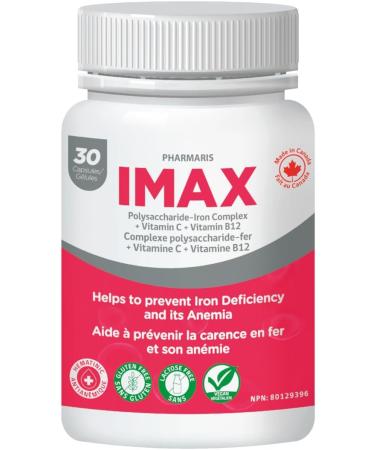 Pharmaris IMAX 150 mg Iron Supplement 250 mg Vit C 1000 mcg Vit B12 30 Capsules Effective iron pills for Iron deficiency Anemia Once Daily Dosing - Buy Online on SooperMarket.com