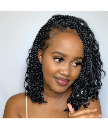 Niseyo 8 Packs Curly Ends Goddess Box Braids Crochet Hair 12 Inch Crochet Braids with Curly Ends Goddess Braids Crochet Hair for Black Women (1B) 12 Inch (Pack of 8) 1B