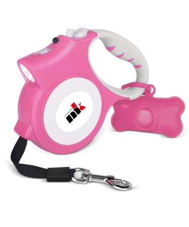 Makife retractable dog leash 5m under 25kg large and medium -sized dogs flashlight dog decorative bags with bag dispenser - pink pink (dog droppings bag with bag dispenser)