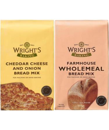 Wright's selection pack | cheddar and onion bread mix | Wholemeal bread mix | For Machine or Hand Baking | Suitable for Vegetarians