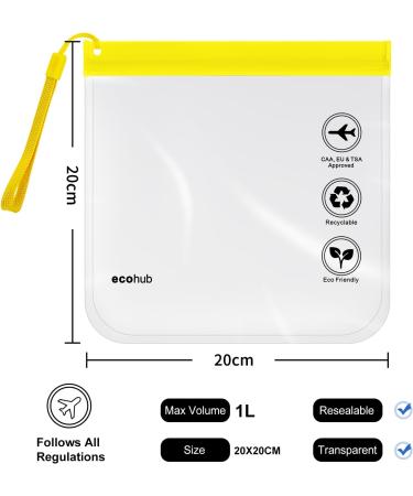 ECOHUB Airport Security Liquids Bags EVA Airport Liquid Bag 20 x 20cm Airline Approved Clear Travel Toiletry Bag for Women Men Zip Lock Bags with Strap for Travel (2 pcs Yellow) Yellow With Carrying Handle - Buy Online on SooperMarket.com