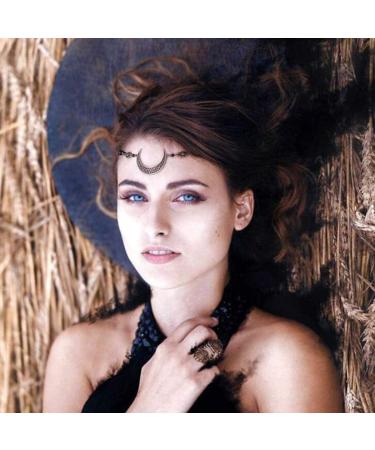 Yalice Boho Crescent Moon Head Chain | Vintage Crystal Hair Accessory for Women and Girls | Bronze-1 - Buy Online on SooperMarket.com