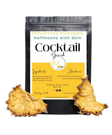 3.5 Oz Dehydrated Pineapple for Cocktails | Dried Pineapple garnish halfmoons | Dried pineapple with skin | Edible Cocktail Garnish | Dehydrated fruit for cocktails | Over 20 Pineapple halfmoons