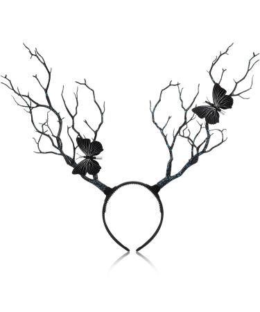 minkissy Branches Antlers Headband Halloween Horns Hairbands Animal Headband Antler Butterfly Hair Hoop Goddess Headdress Photo Prop for Halloween Cosplay Party Random Color