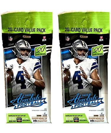 2 PACKS: 2020 Panini Absolute NFL Football CELLO pack (20 cards/pk)