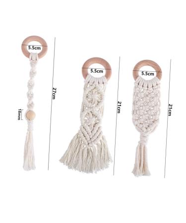 Vicasky 3 Pcs Handwoven Cotton Rope Dental Care Toys - Bitter Cotton Bite Sticks & Rings for Toddlers | Safe Handmade Beech Teething Relief - Buy Online on SooperMarket.com
