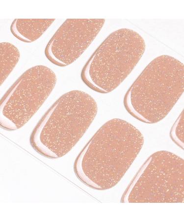 DANNI & TONI 28 Stickers Nail Gel Polish Strips Semi Cured Nail Wraps Soft Self-Adhesive Gel Nail Stickers (Simply Sand)-Soild Colour Fine Glitter