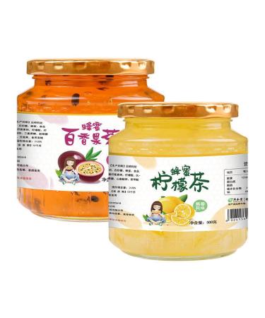 Honey pomelo lemon passion fruit tea handmade jam fruit juice healthy fruit tea 500g/can fruit flavor snacks Chinese tea fast food nutritional casual snacks (Lemon and Passion fruit 2 cans) Lemon and Passion fruit 2 cans