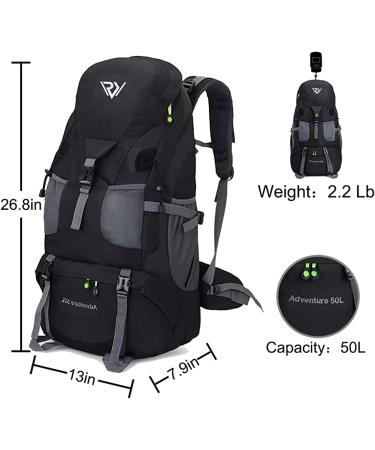 RuRu Monkey 50L Waterproof Lightweight Hiking Backpack - Ideal for Outdoor Camping & Travel (Black) - Buy Online on SooperMarket.com