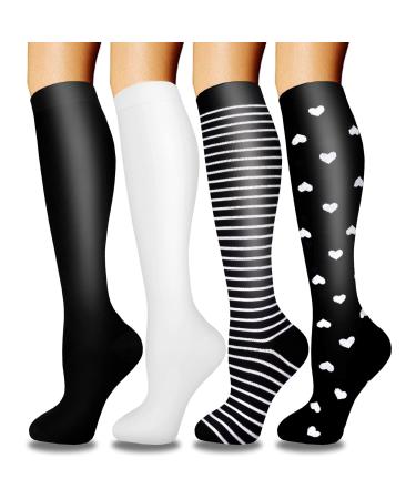 Actinput 4 pairs of compression stockings for women men colorful support stockings compression socks for sports flight running travel cycling nurse 4105 - black L -XL