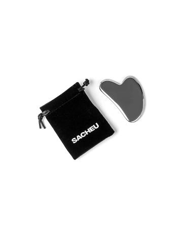 SACHEU Stainless Steel Gua Sha Tool | Reduce Puffiness & Tighten Skin | Facial Massage & Lymphatic Drainage | Travel Pouch Included - Buy Online on SooperMarket.com
