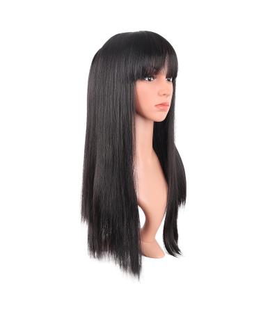 MapofBeauty 22 Women Long Straight Synthetic Wig with Flat Bangs - Heat Resistant Fiber for Party, Cosplay (Black) - Buy Online on SooperMarket.com