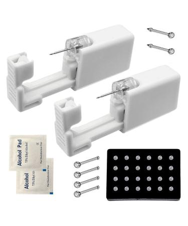 Nose Pierce Kit, SLVIEKAE Disposable Safe Piercing Kit, Nose Stud Pierce Gun with 24 Pcs Nose Studs (Silver)