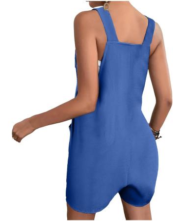 WILLBEST Women's Casual Dungarees Summer Overalls Jumpsuits Short Sleeve Straps Straight Wide Leg Long Pant Romper with Pockets 845-oyvsw-5-blue M - Buy Online on SooperMarket.com