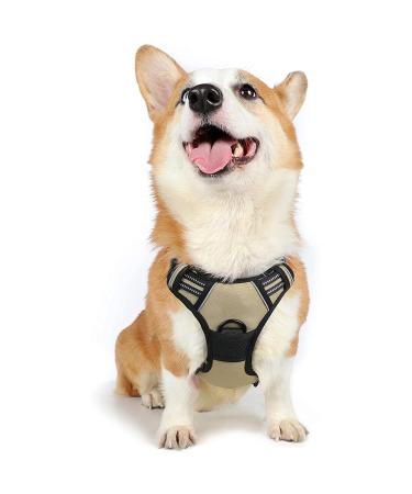 Rabbitgoo dog harness medium -sized dogs anti train crockery dog with control no pull adjustable dog harness large dogs breathable reflex stripes breast harness dog safe guided tour kaki m (1 Pack) kaki