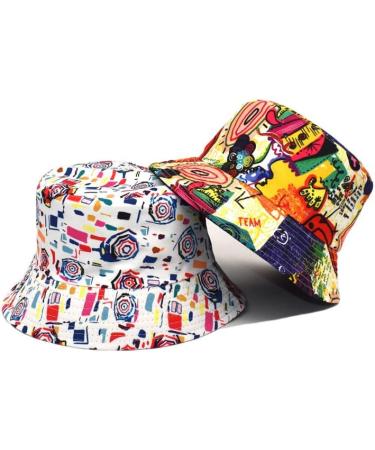 Quanhaigou Reversible Bucket Hat for Men Women - Packable Sun Hat for Outdoor Travel Hiking Beach - Colorful Graffiti Print - Buy Online on SooperMarket.com