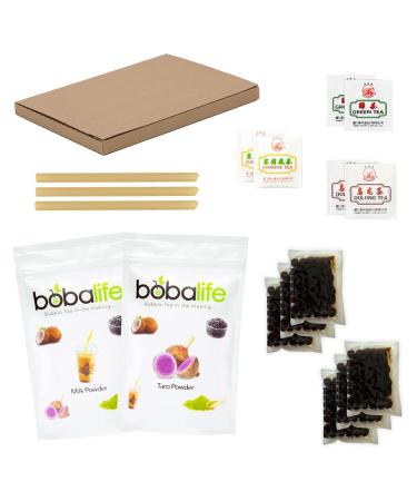 Bubble Tea Essentials Taro & 3 in 1 Milk Powder 6 Drink Kit with Instant Tapioca Pearls Bamboo Straws and Speciality Tea Bags | Premium Authentic Ingredients | Vegan & Gluten Free by Bobalife Taro & Milk