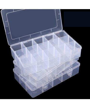 SGHUO 3 Pack15 Grids Large Plastic Storage Box Organizer Box,15 Compartments with Dividers for Tackle Box,Beads,Washi Tape,Ribbon, Crafts, Art Supply 10.9X6.5X2.2inch