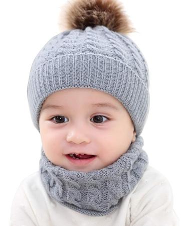 Yinuoday Toddler Baby Knit Hat Scarf Set - Winter Beanie Cap with Circle Loop Scarf, Grey - Buy Online on SooperMarket.com