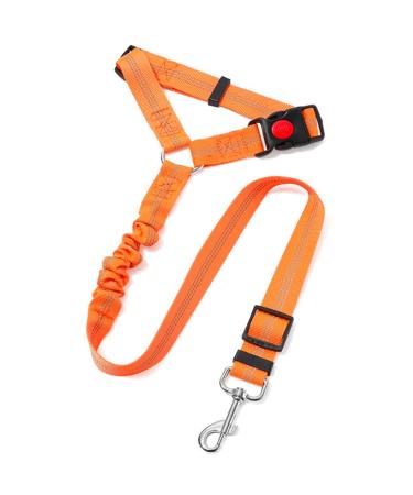 Dog Car Seat Belt Dogs Harness Headrest for Cars Adjustable with Anti Shock Bungee Buffer Puppy Safety Cars Leads for Any Cars Vehicle Pets Travel Accessories (Orange)