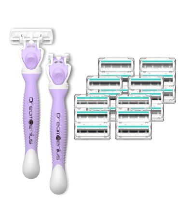 DreamGenius Razors for Women Shaving 6-Blade Womens Razors Includes 2 Handles and 19 Refills Value Shaver for Women Pack Non-Slip Travel Carry Purple