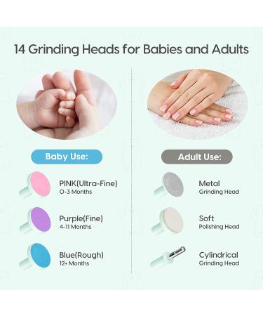 Lupantte Electric Baby Nail Trimmer with Light - 2-in-1 Clippers & 14 Replacement Heads, for Newborns & Adults - Light Green - Buy Online on SooperMarket.com