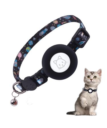 Airtag cat neck band adjustable airtical day cat collar with bell silicone protective cover compatible with Apple Airtag breakaway safety buckle collaces for cat kitten black-1